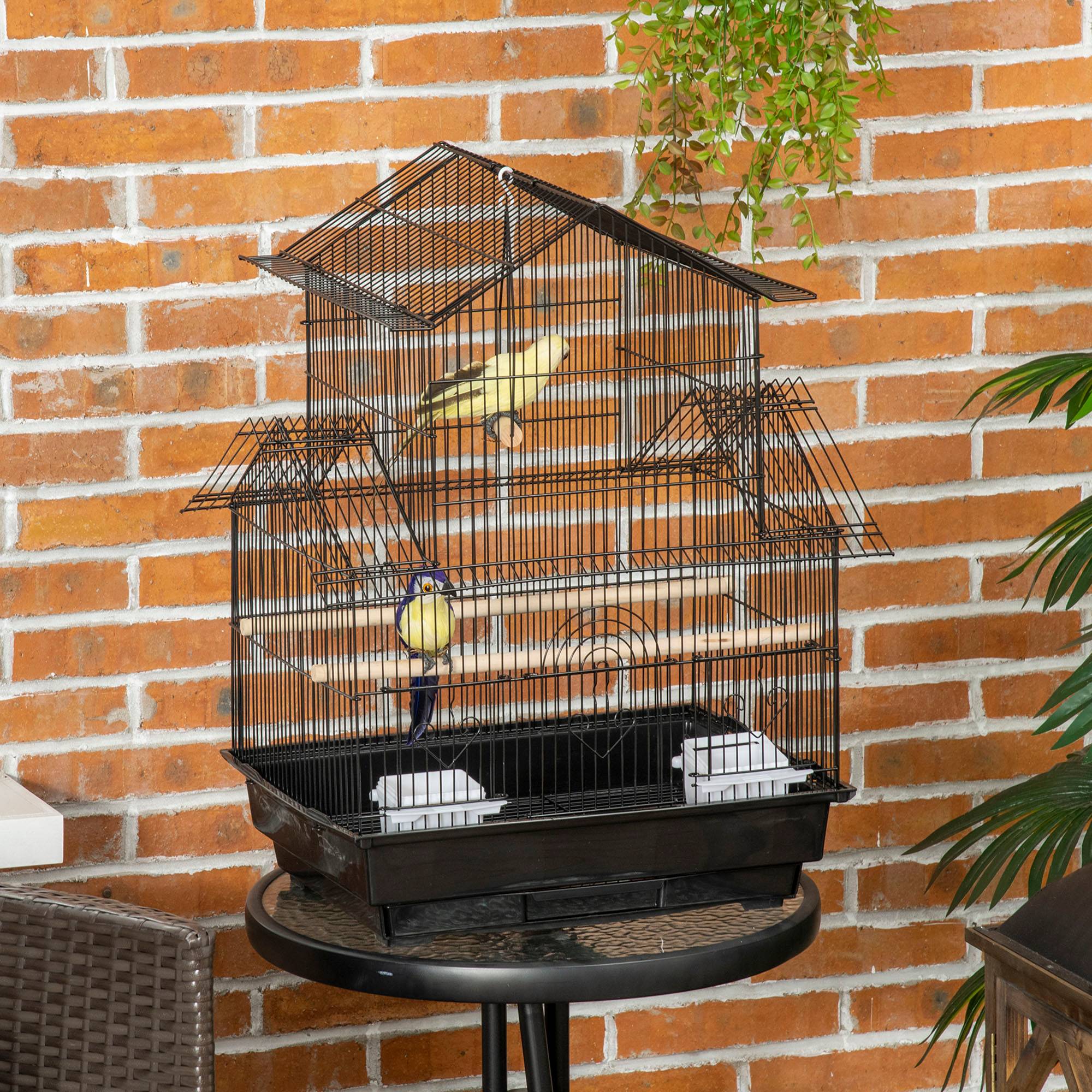 Grande cage oiseaux design maison Acier canaris pinsons suspendre Noir 63cm - ComfortXL Outdoor Living - Image 4