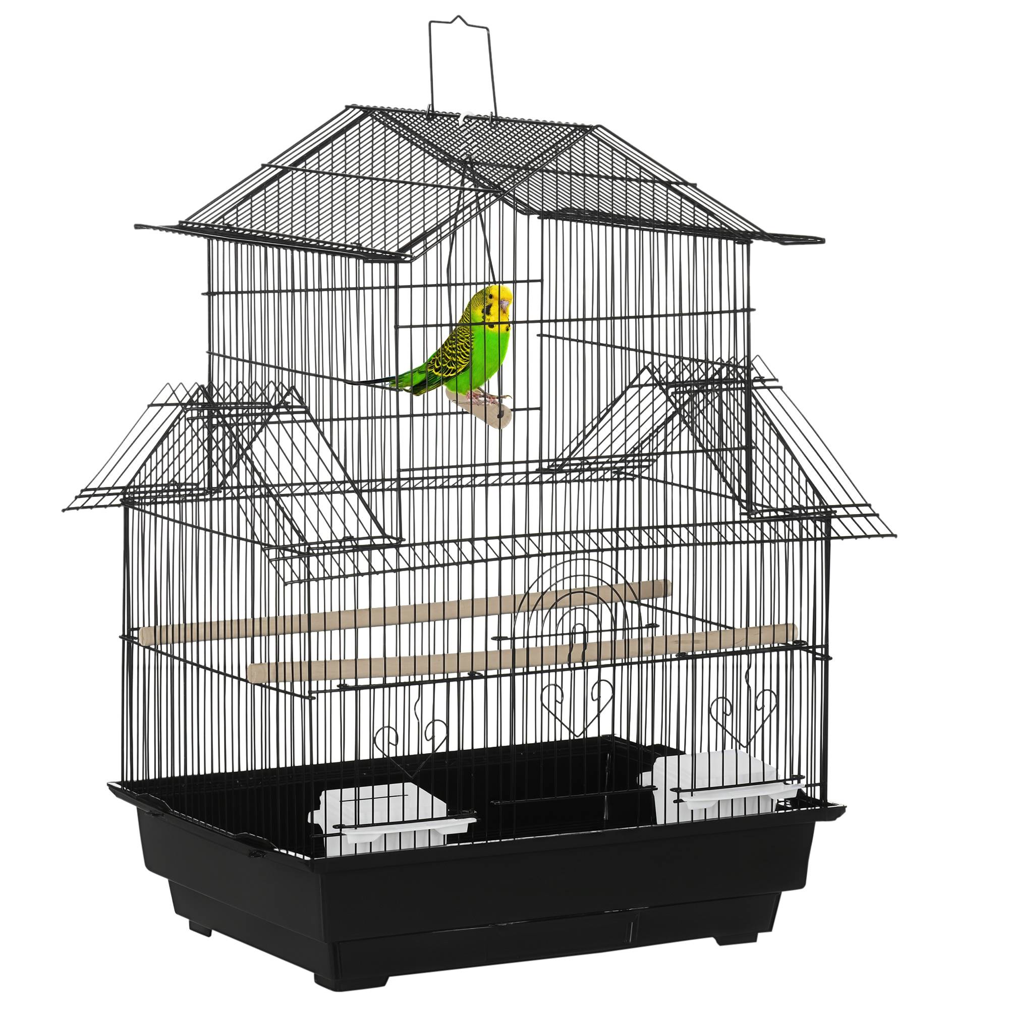 Grande cage oiseaux design maison Acier canaris pinsons suspendre Noir 63cm - ComfortXL Outdoor Living