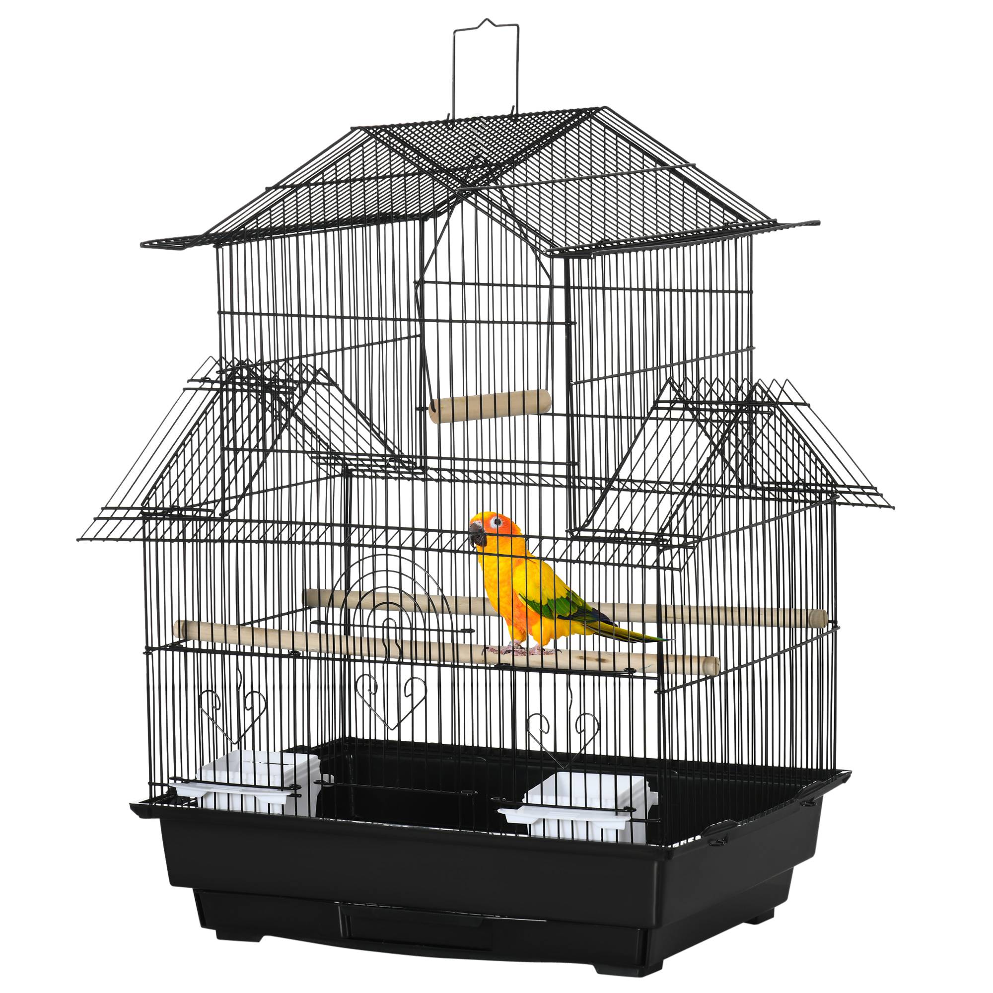 Grande cage oiseaux design maison Acier canaris pinsons suspendre Noir 63cm - ComfortXL Outdoor Living - Image 2