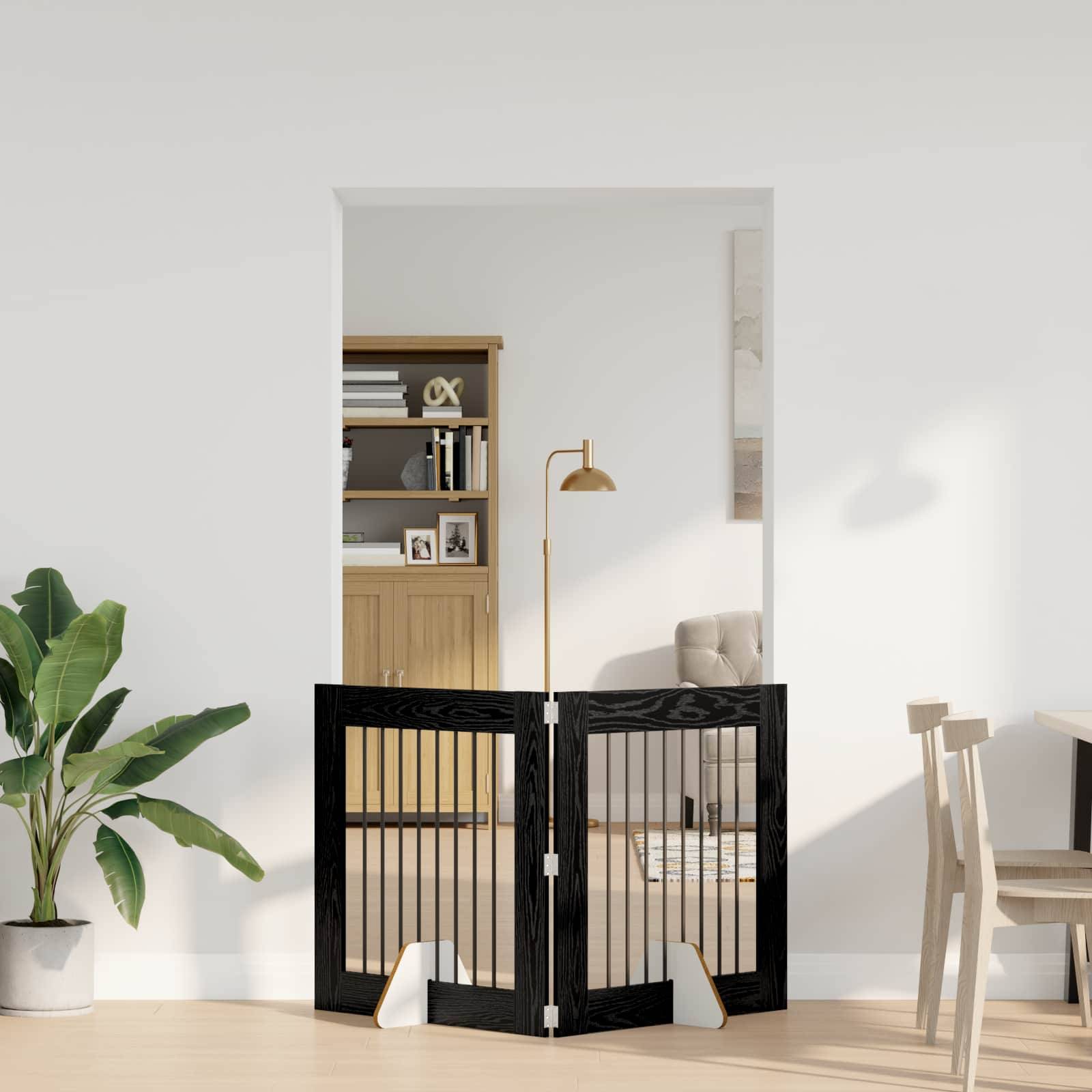 ComfortXL - Barrière Chien Bois Intérieur Clôture Modulable Pliable 160x80cm Chêne Noir - ComfortXL Outdoor Living - Image 1