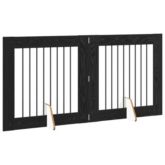 ComfortXL - Barrière Chien Bois Intérieur Clôture Modulable Pliable 160x80cm Chêne Noir - ComfortXL Outdoor Living - Image 3