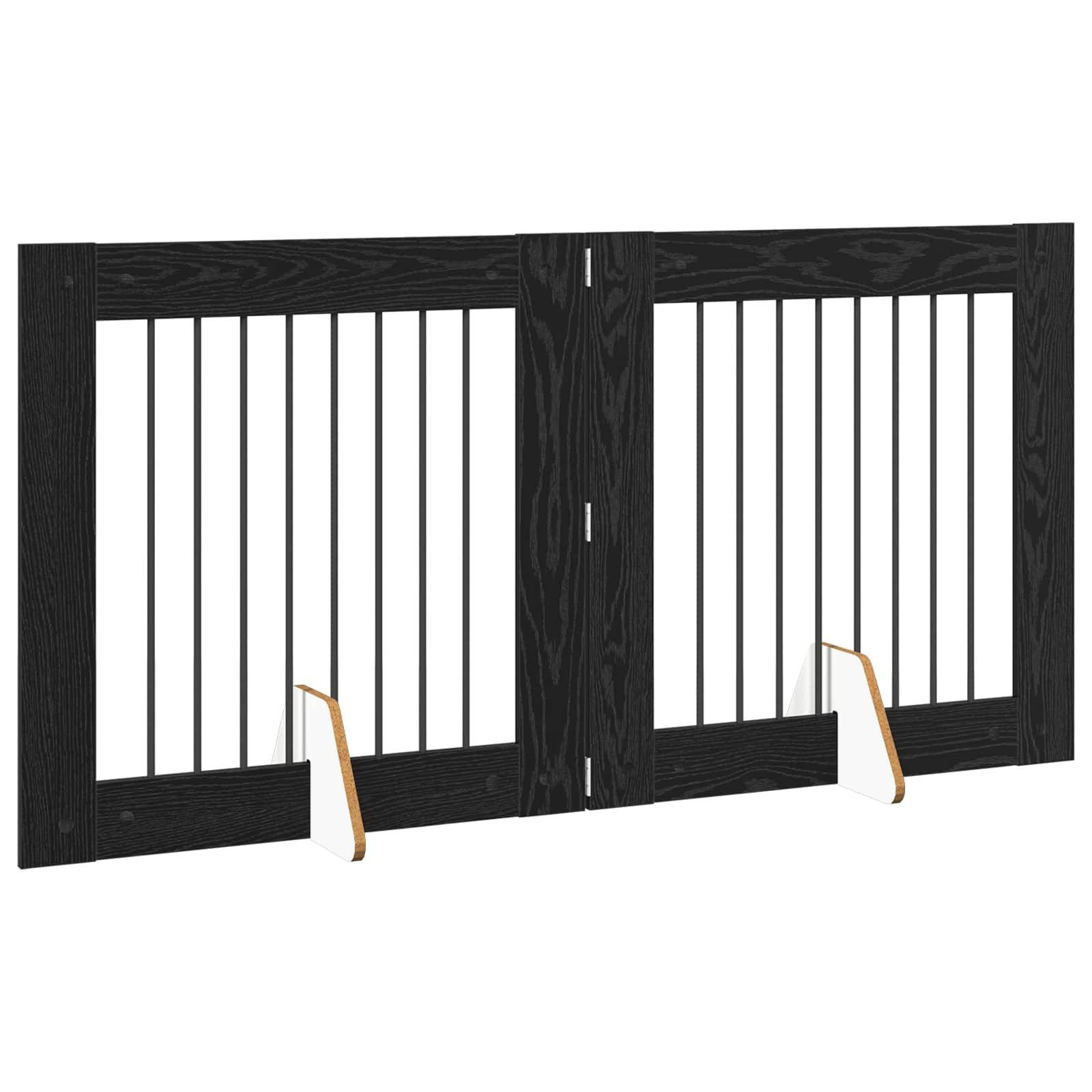 ComfortXL - Barrière Chien Bois Intérieur Clôture Modulable Pliable 160x80cm Chêne Noir - ComfortXL Outdoor Living - Image 3
