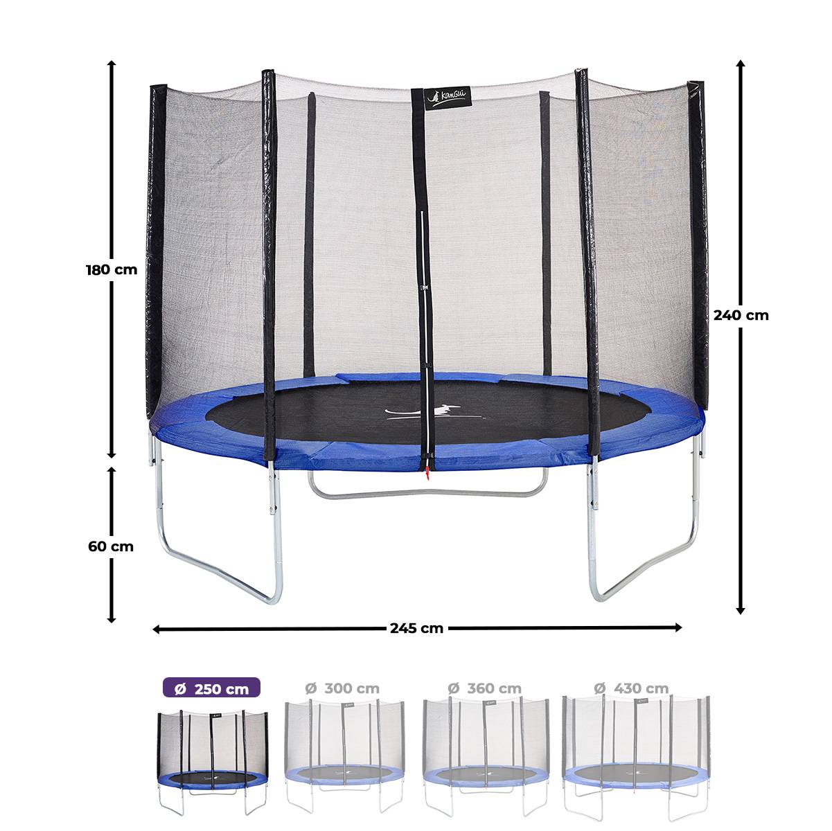 Kangui - Trampoline rond Bleu Ø 250cm avec filet de protection Kangui - Imagen 3