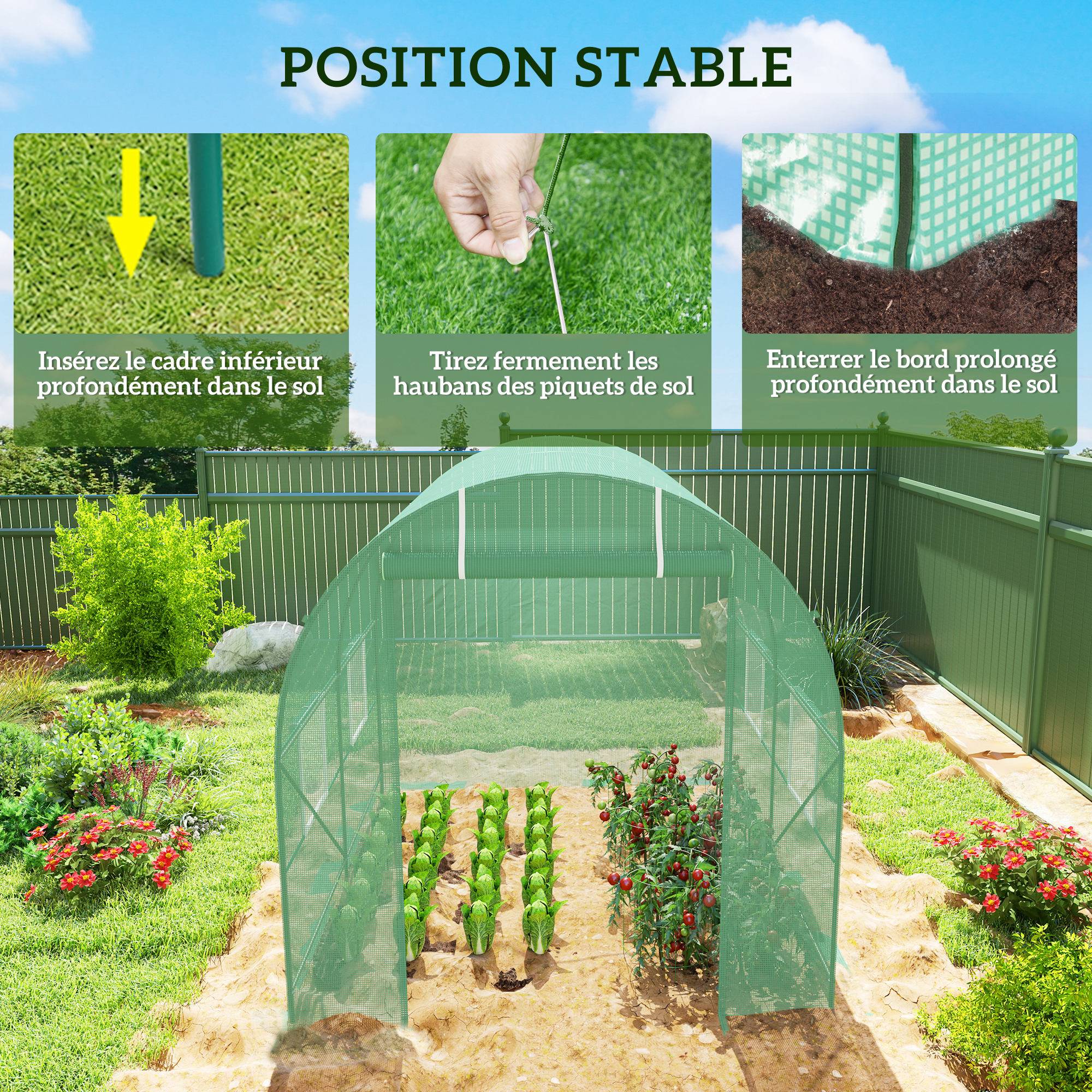ComfortXL - Serre tunnel acier PE pour potager protection froid oiseaux 245x200cm Vert - ComfortXL Outdoor Living - Image 9
