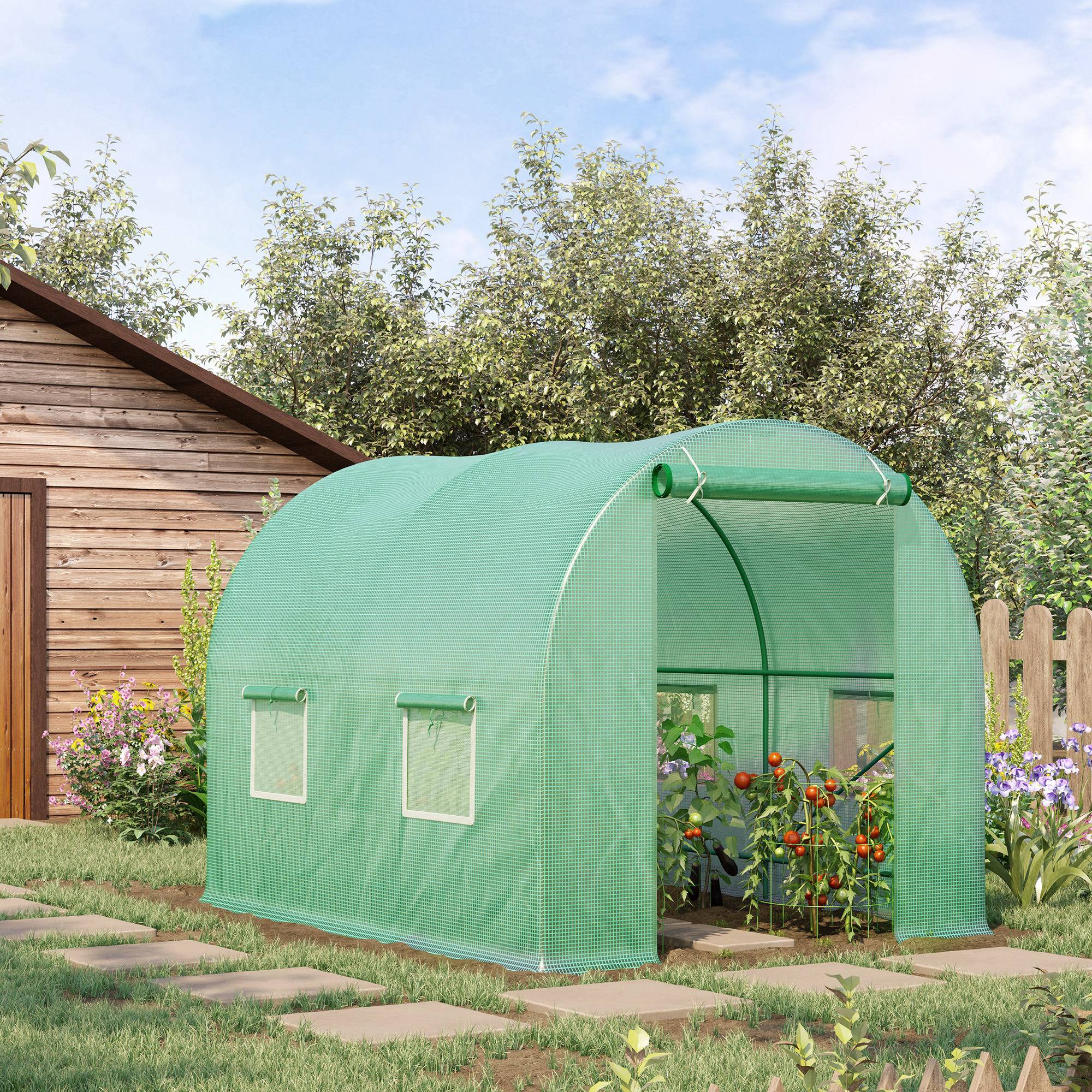 ComfortXL - Serre tunnel acier PE pour potager protection froid oiseaux 245x200cm Vert - ComfortXL Outdoor Living - Image 4