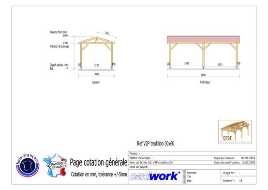 Carport bois Douglas 18 m² – Garantie 10 ans – 2 pentes – 6 poteaux – Abri voiture extérieur – Fabrication française - Image 3