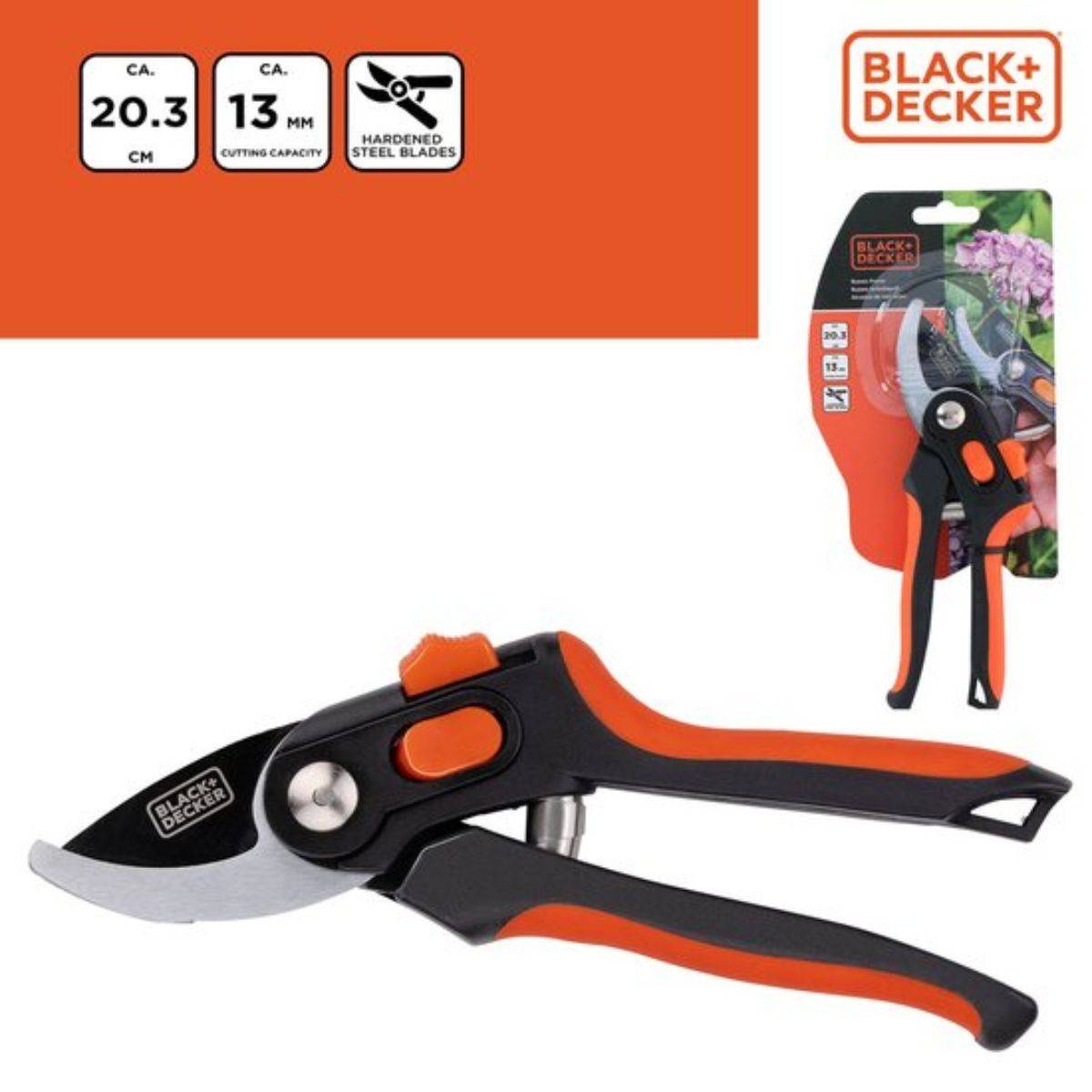 Sécateur de jardin Lame en Acier Trempé 20.3cm - Ciseaux de Jardin Coupe 13mm Plantes, Haies et Fleurs Black&Decker - Imagen 9