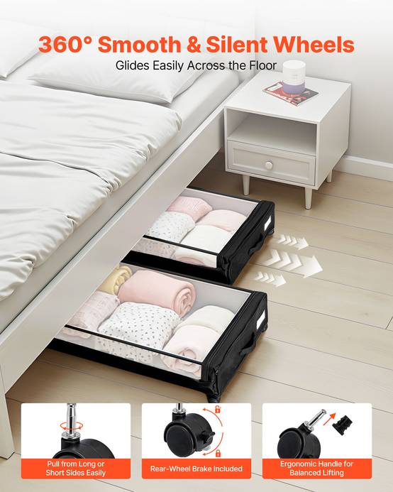 VEVOR Sacs rangement sous lit, roulettes, 77x47x17.3cm, 2pcs, couvercle transparent. - Image 7