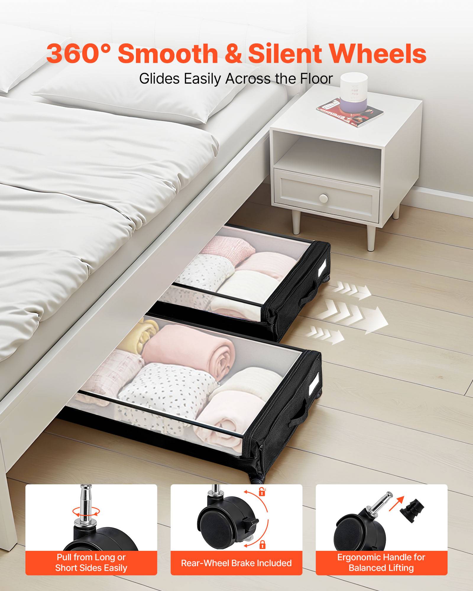 VEVOR Sacs rangement sous lit, roulettes, 77x47x17.3cm, 2pcs, couvercle transparent. - Image 7