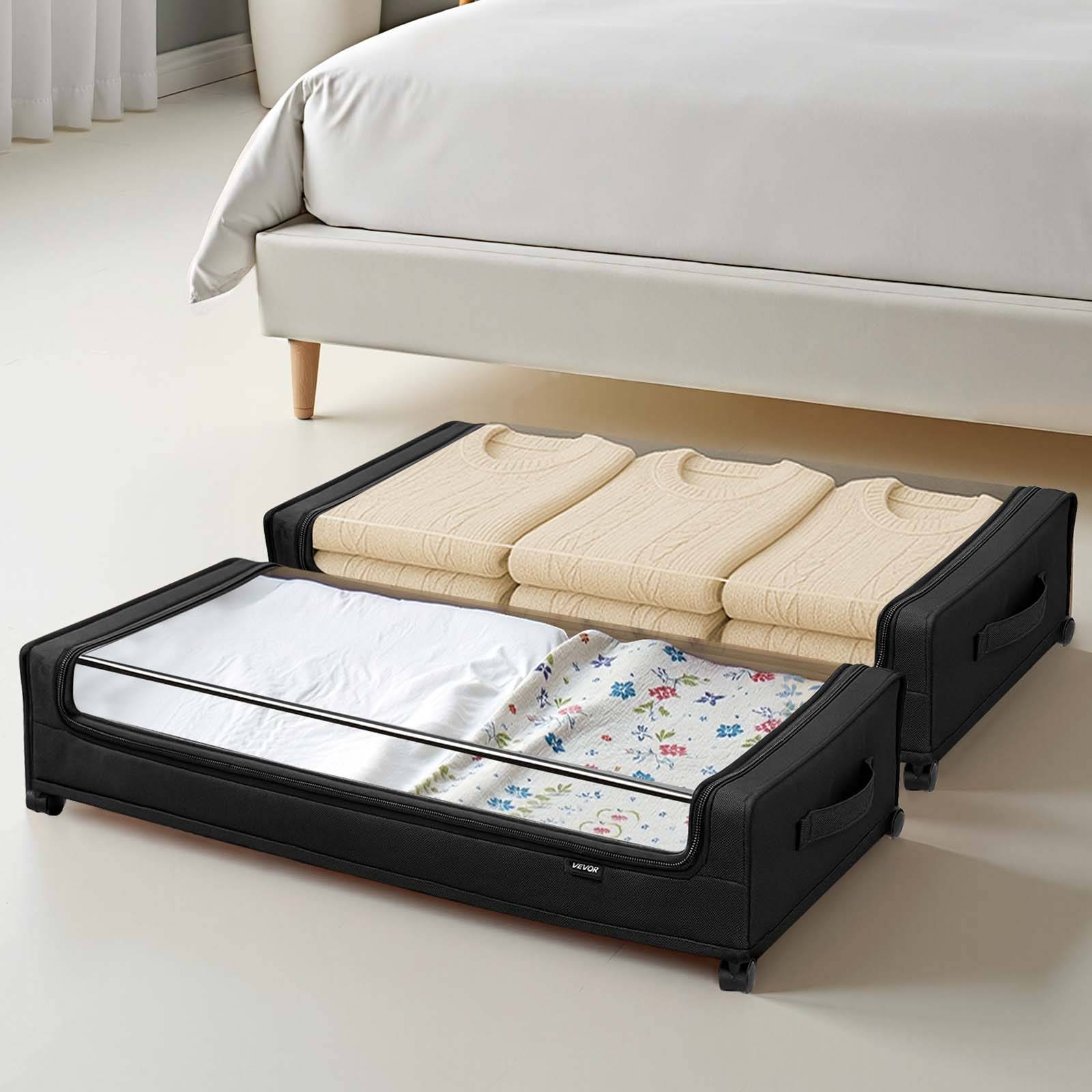 VEVOR Sacs rangement sous lit, roulettes, 77x47x17.3cm, 2pcs, couvercle transparent. - Image 8