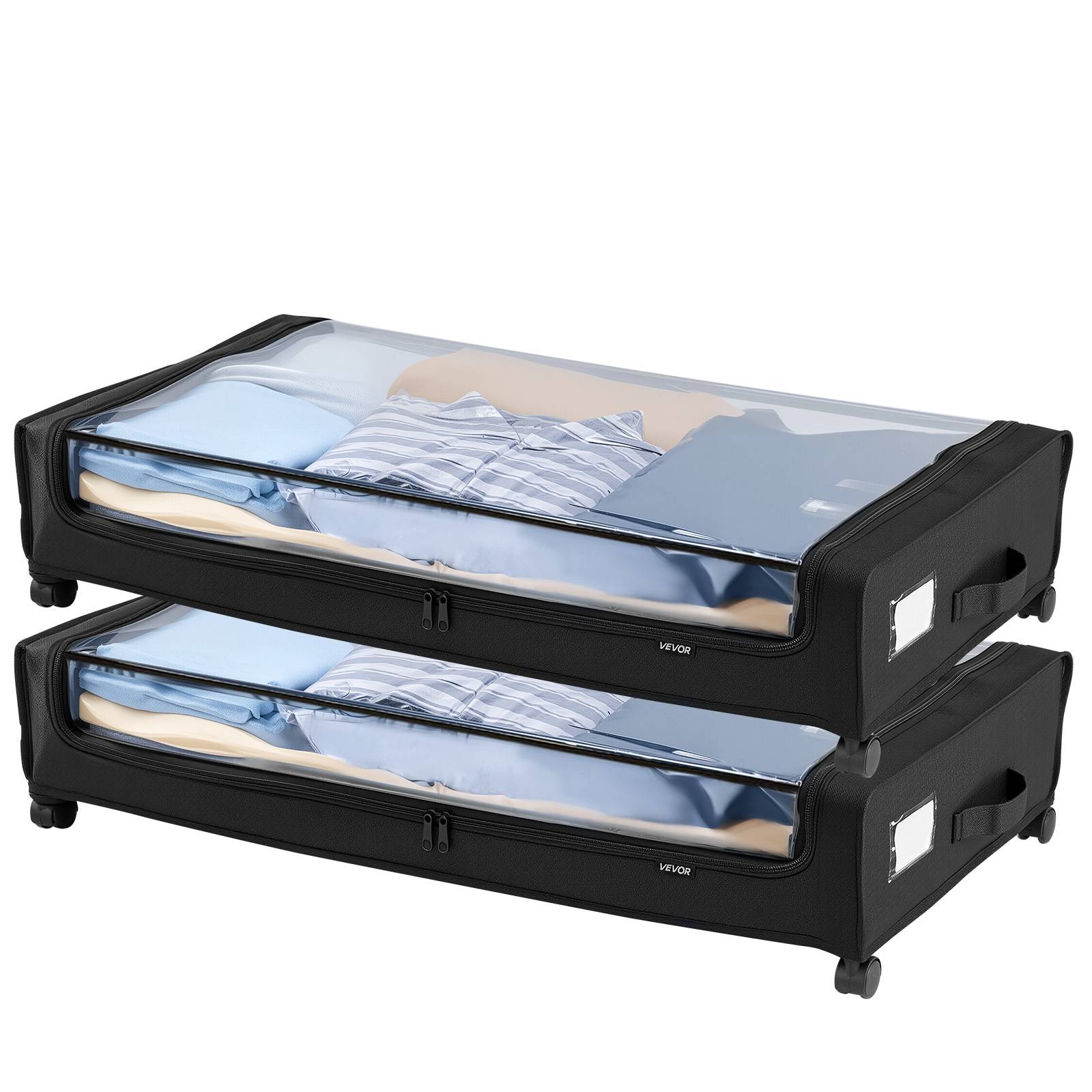 VEVOR Sacs rangement sous lit, roulettes, 77x47x17.3cm, 2pcs, couvercle transparent. - Image 9