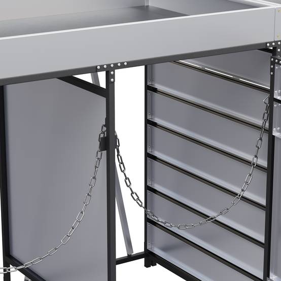 Cache-poubelle 4 portes Acier Jardin Extérieur Avec jardinière 262x120cm Noir Aspect bois - ComfortXL Outdoor Living - Image 7