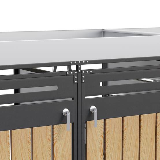 Cache-poubelle 4 portes Acier Jardin Extérieur Avec jardinière 262x120cm Noir Aspect bois - ComfortXL Outdoor Living - Image 6