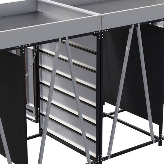 Cache-poubelle 4 portes Acier Jardin Extérieur Avec jardinière 262x120cm Noir Aspect bois - ComfortXL Outdoor Living - Image 9