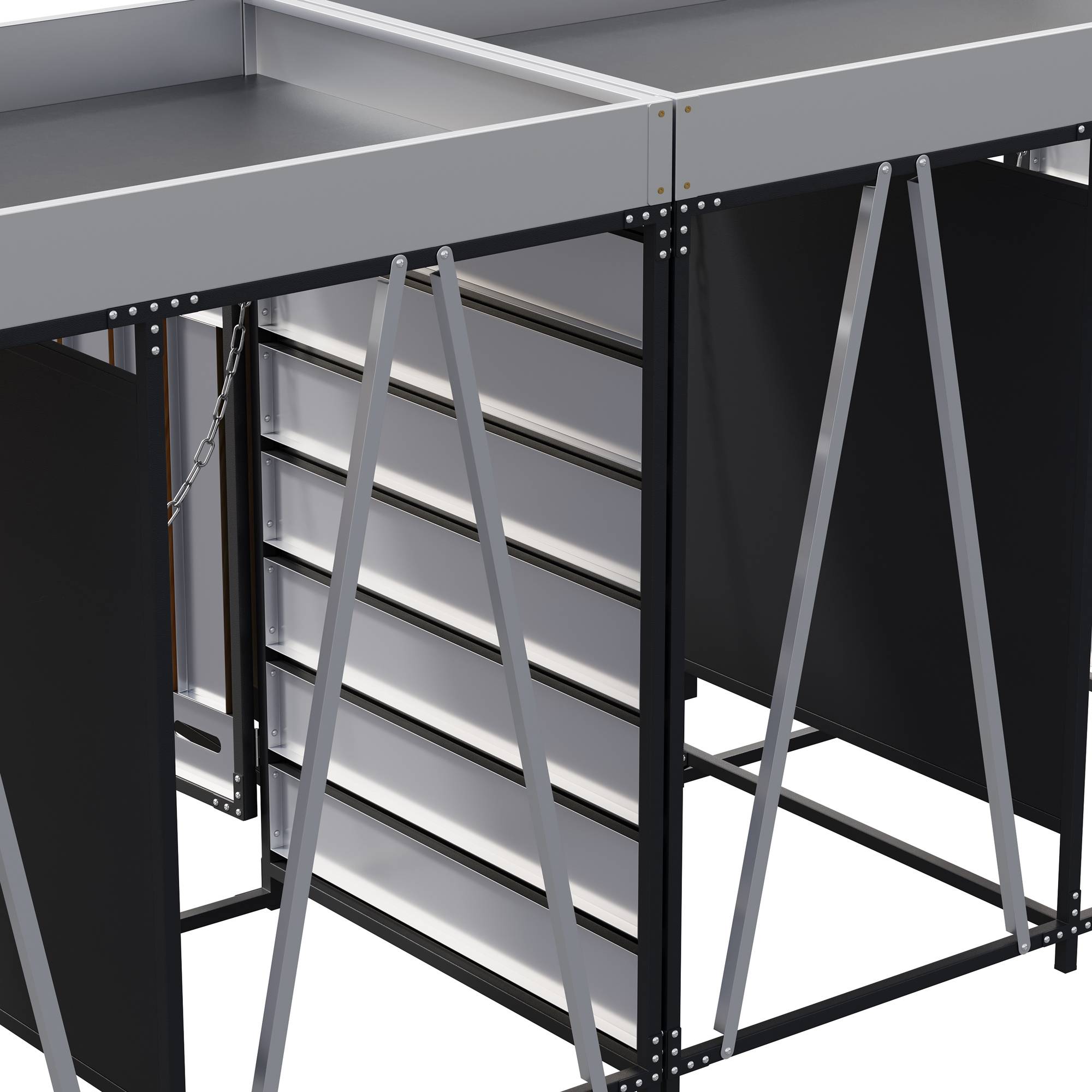 Cache-poubelle 4 portes Acier Jardin Extérieur Avec jardinière 262x120cm Noir Aspect bois - ComfortXL Outdoor Living - Image 9