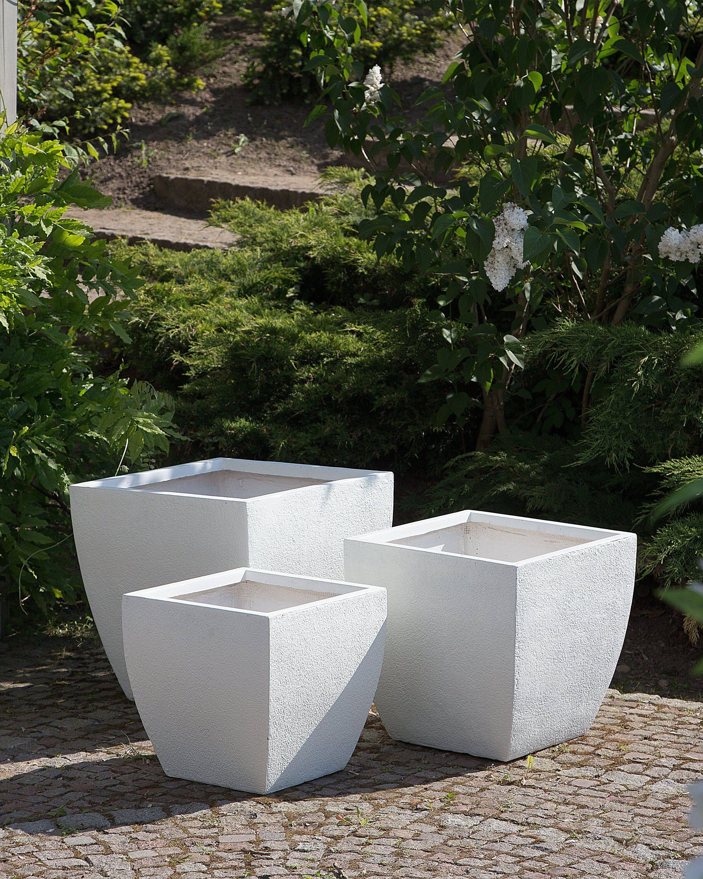 Beliani - Cache-Pot Blanc Cube en Fibre d'Argile 53 x 53 x 51 cm Pot de Fleurs Idéal pour Extérieur et Intérieur Beliani - Imagen 2