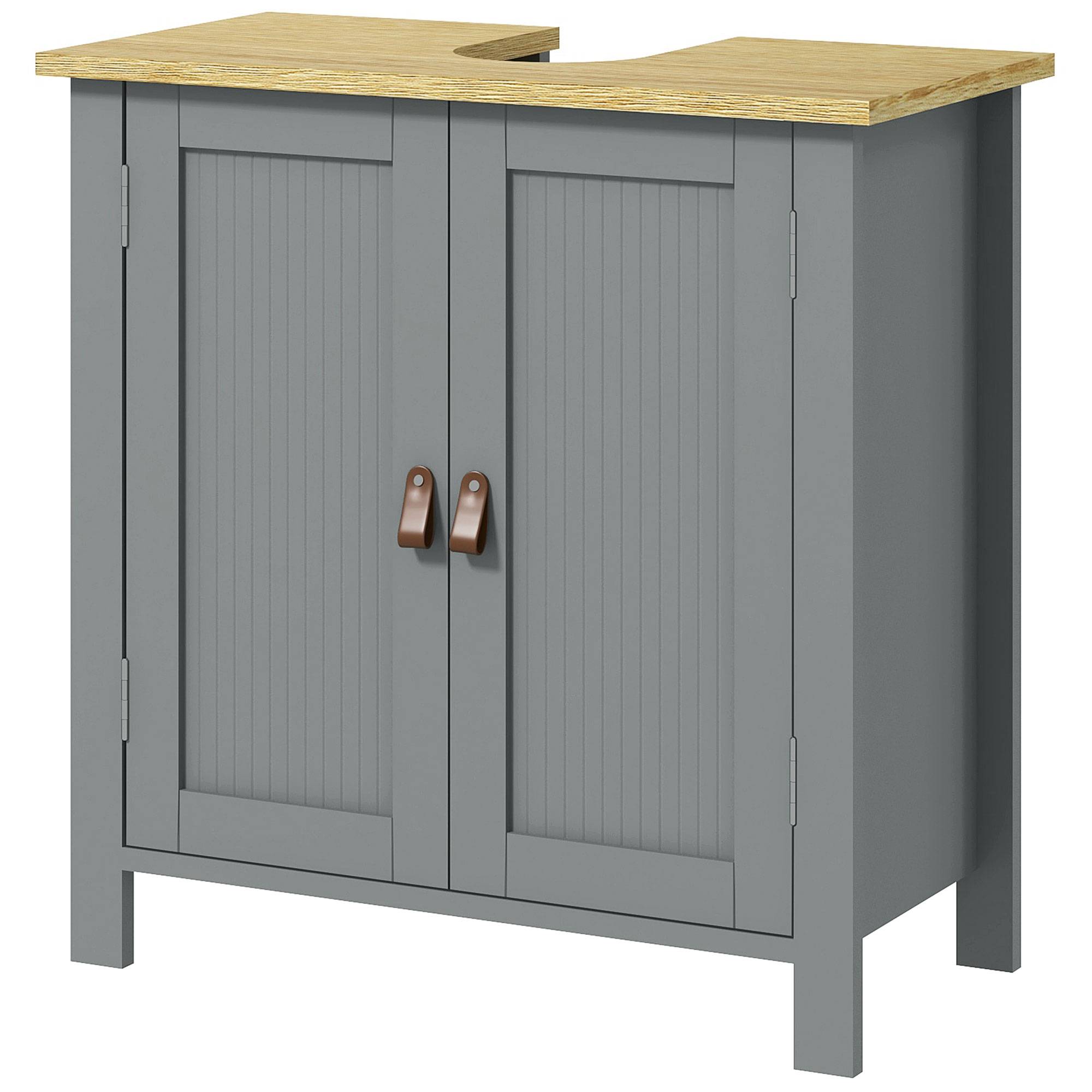 Sans Marque - Meuble sous lavabo 2 portes étagère réglable 2 étages intérieur poignées PU 60x30x60 cm gris - Image 2
