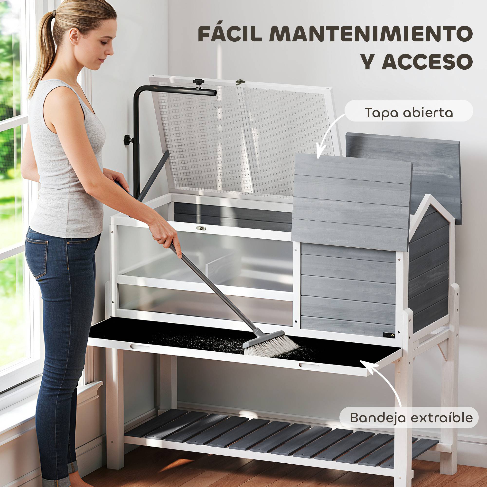 Maison pour tortues en bois avec support de lampe réglable, toits rabattables, bac amovible et étagère - Image 8