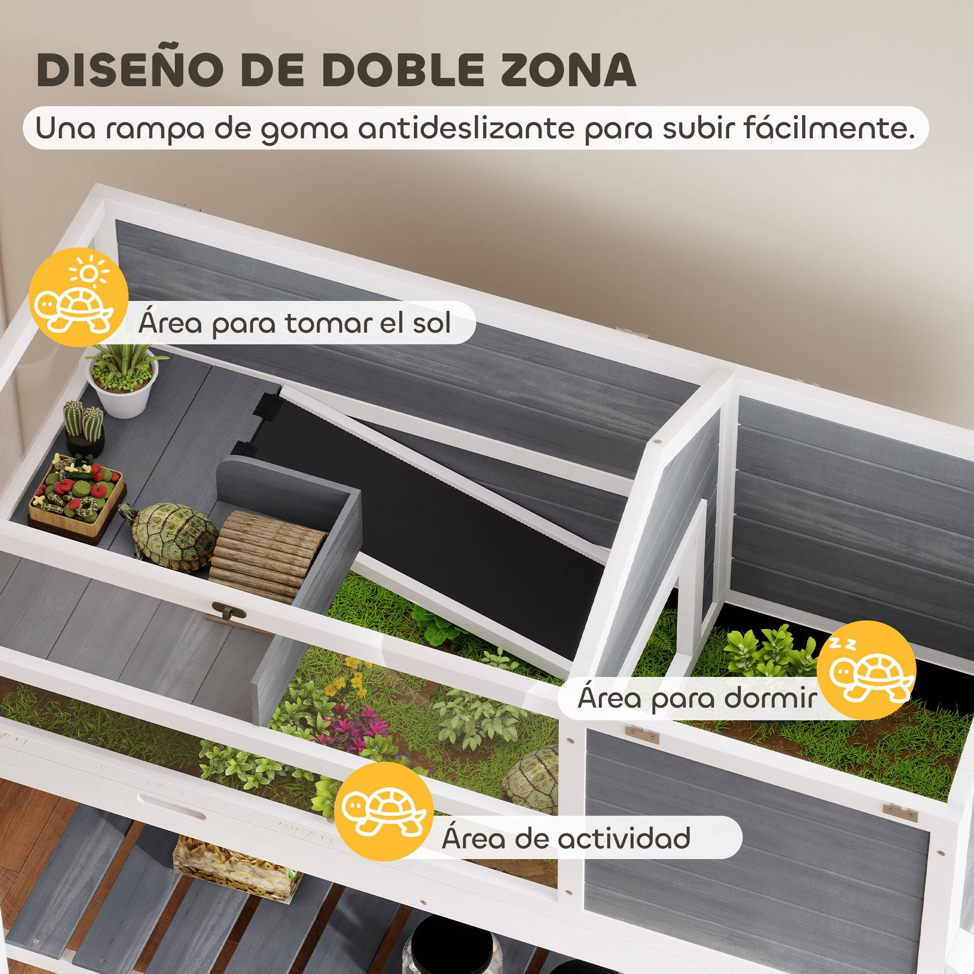 Maison pour tortues en bois avec support de lampe réglable, toits rabattables, bac amovible et étagère - Image 6