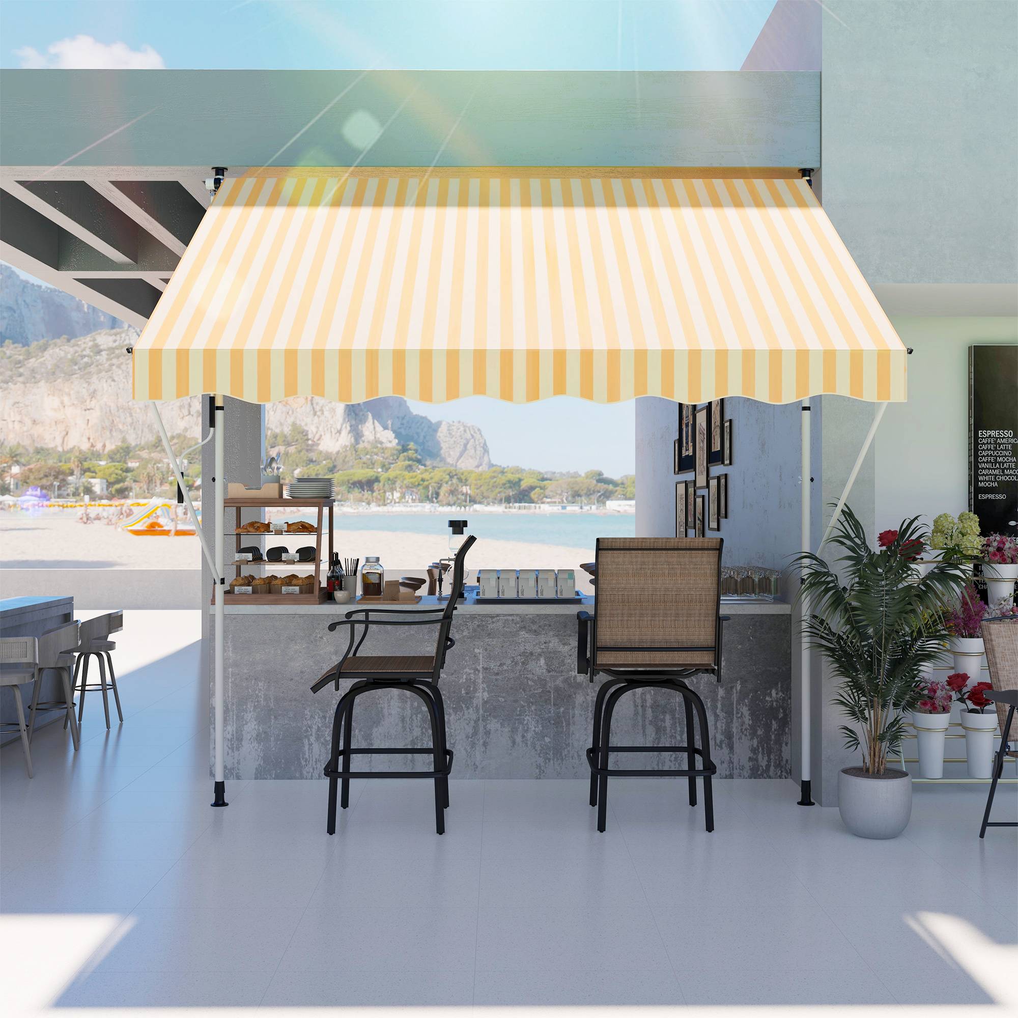 LED Auvent Rétractable, Store Balcon en Métal et Polyester, Hauteur