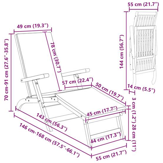 Lot de 2 transats avec table bois acacia massif jardin dossier inclinable crème blanc - ComfortXL Outdoor Living - Image 9