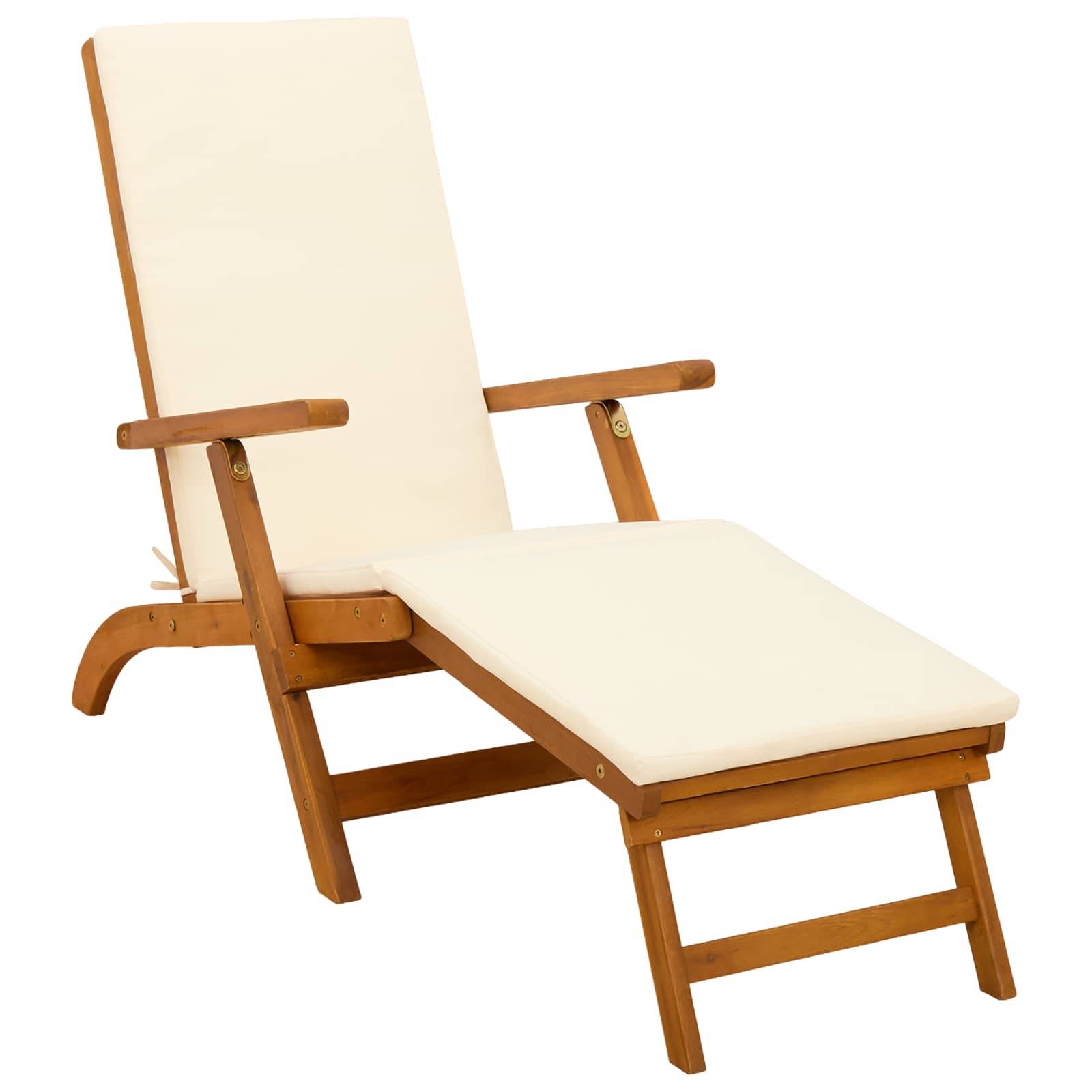 Lot de 2 transats avec table bois acacia massif jardin dossier inclinable crème blanc - ComfortXL Outdoor Living - Image 5