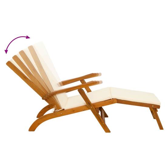 Lot de 2 transats avec table bois acacia massif jardin dossier inclinable crème blanc - ComfortXL Outdoor Living - Image 8
