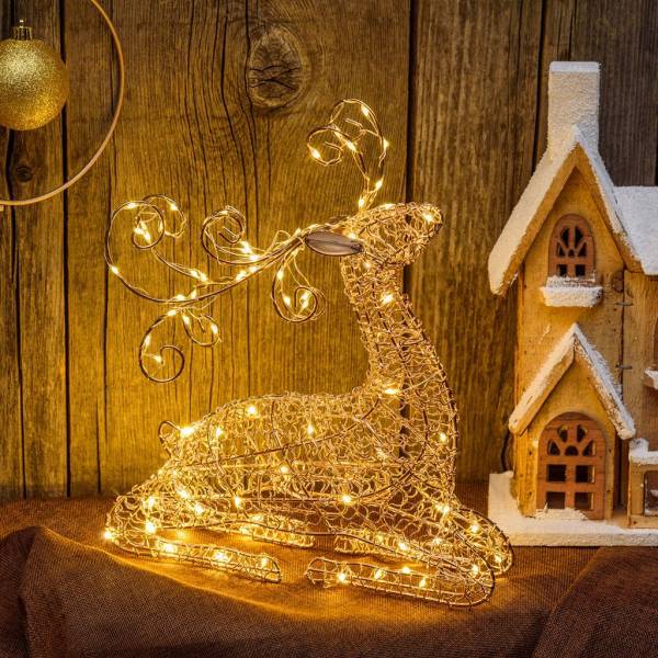 Lotti - Renne lumineux allongé 3D métallique cuivré H30cm 80 micro LED blanc chaud câble transparent Lotti - Imagen 7