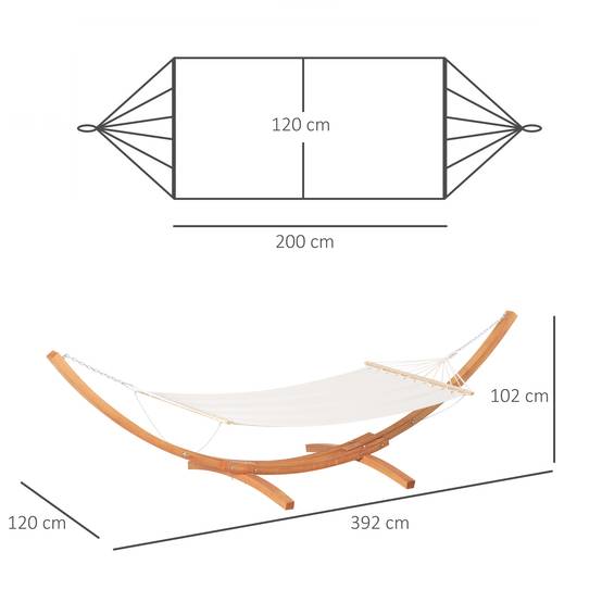 Hamac avec support bois coton crème marron 392 x 120 x 102 cm - PANGIVO - Image 5