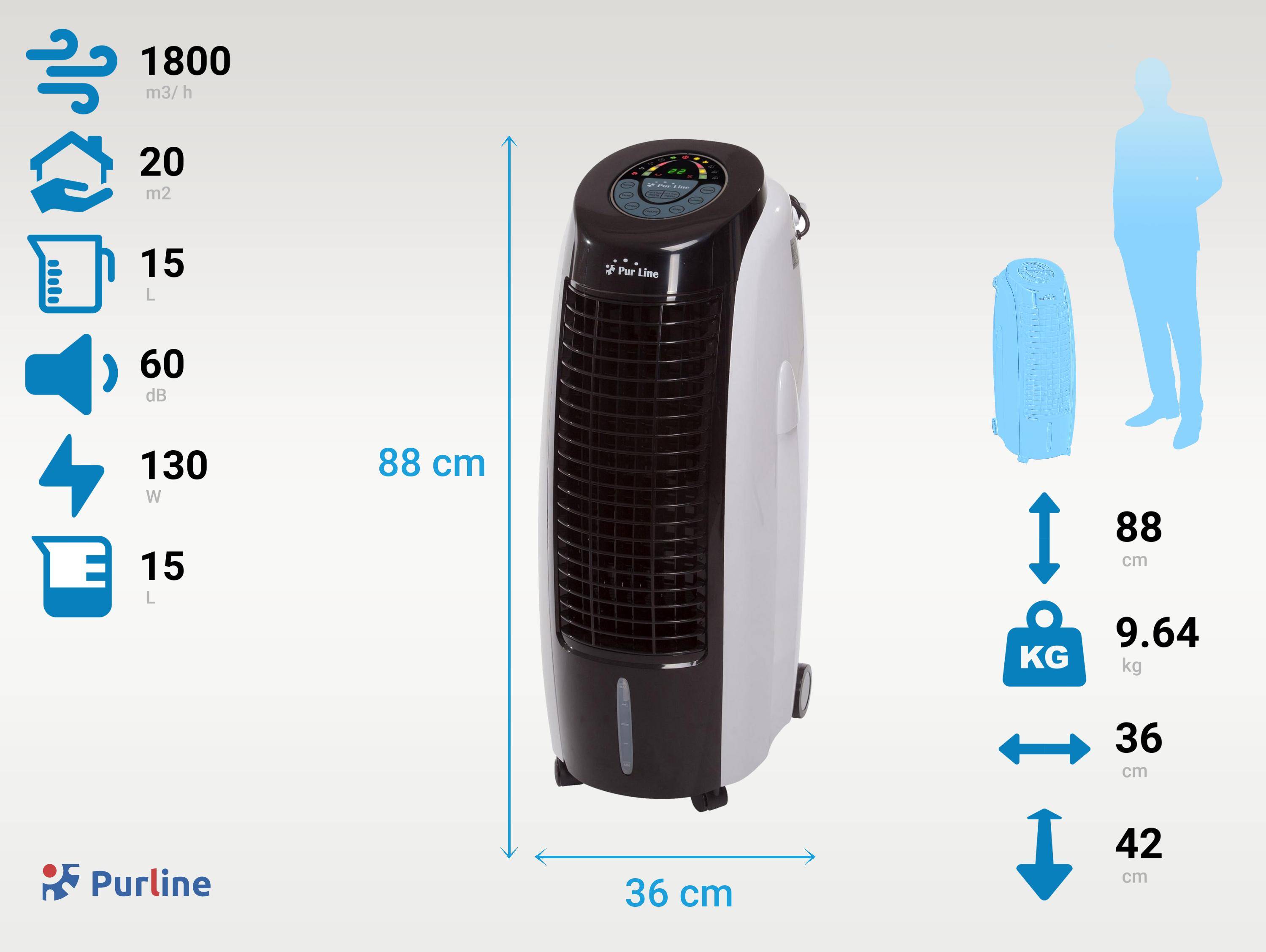 Purline - Rafraichisseur d'air par évaporation à débit élevé minuterie et 6 vitesses - Purline - Image 2