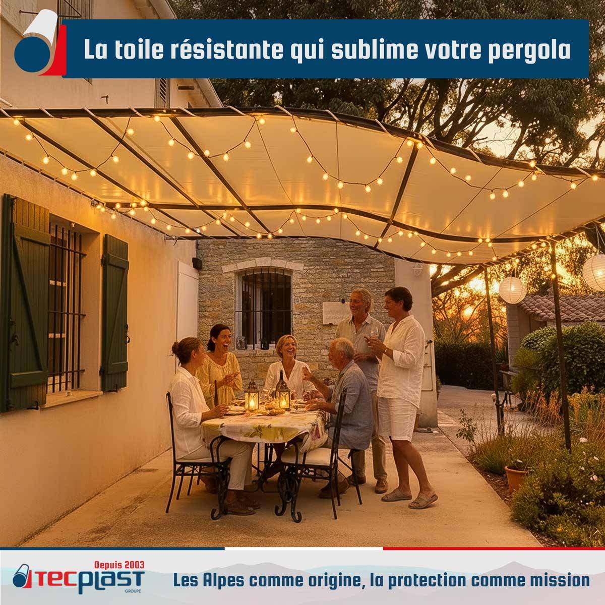 Pack Toile Pergola Blanc Crème 3x4 m + Sandow Ivoire 20m - Bâche Pergola prête à poser LP506PR Garantie 5 ans TECPLAST - Image 2