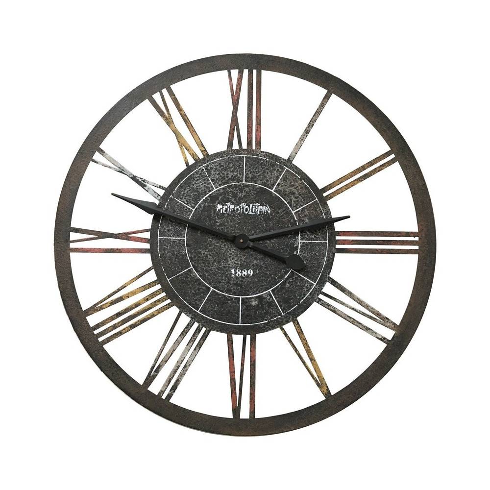 ~ Grande horloge murale décorative vintage salon métal marron 90cm Chemin de campagne - Imagen 1