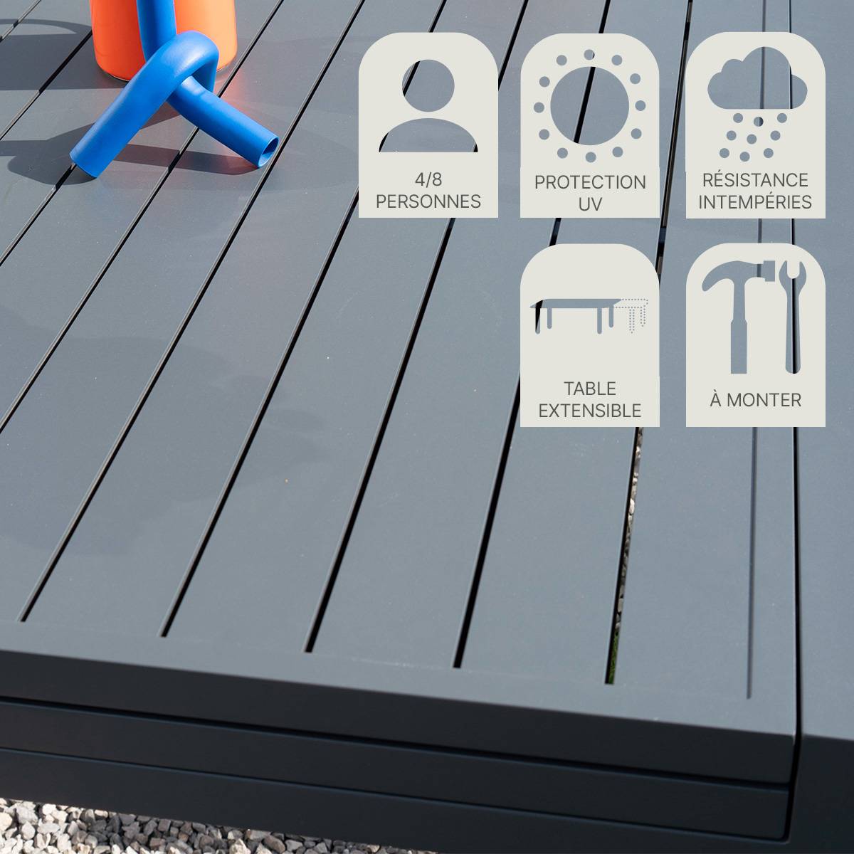 Wilsa Garden - Table de jardin en full aluminium gris extensible 4/8 places MODULO - Image 7