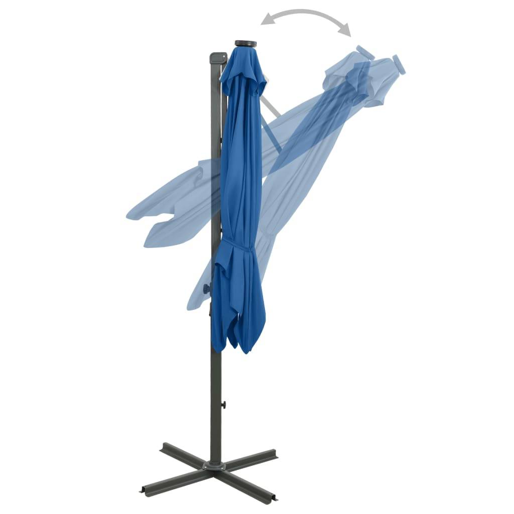 Helloshop26 - Parasol meuble de jardin déporté avec mât et lumières led 250 cm bleu azur - Imagen 6