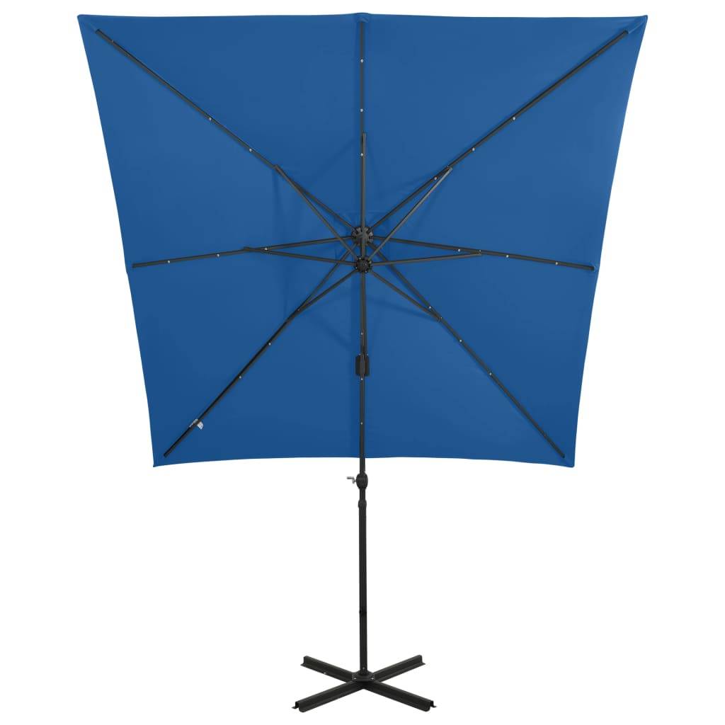 Helloshop26 - Parasol meuble de jardin déporté avec mât et lumières led 250 cm bleu azur - Imagen 5