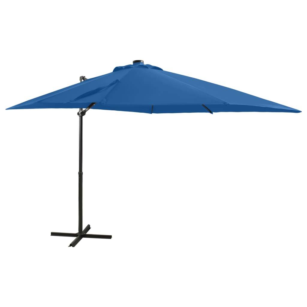 Helloshop26 - Parasol meuble de jardin déporté avec mât et lumières led 250 cm bleu azur - Imagen 1