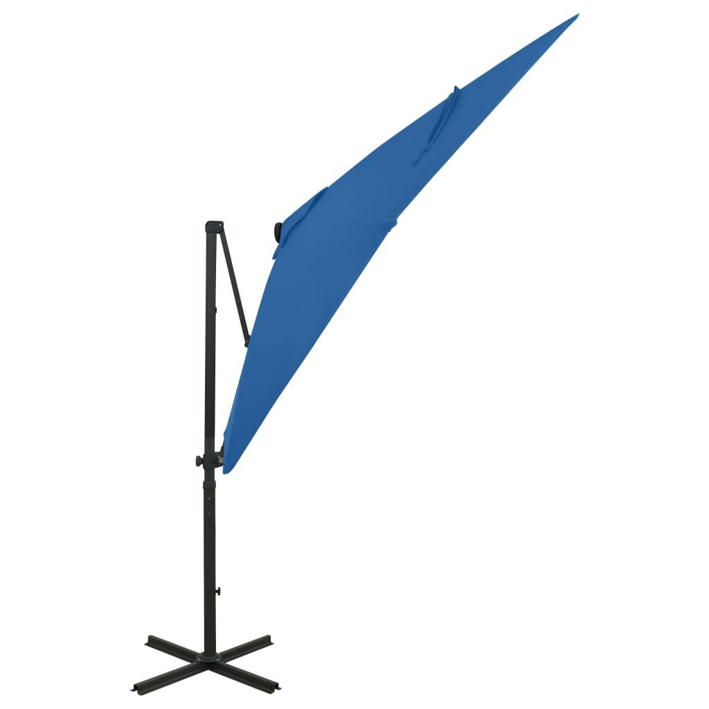 Helloshop26 - Parasol meuble de jardin déporté avec mât et lumières led 250 cm bleu azur - Imagen 2