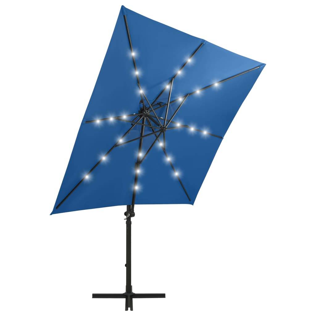 Helloshop26 - Parasol meuble de jardin déporté avec mât et lumières led 250 cm bleu azur - Imagen 3