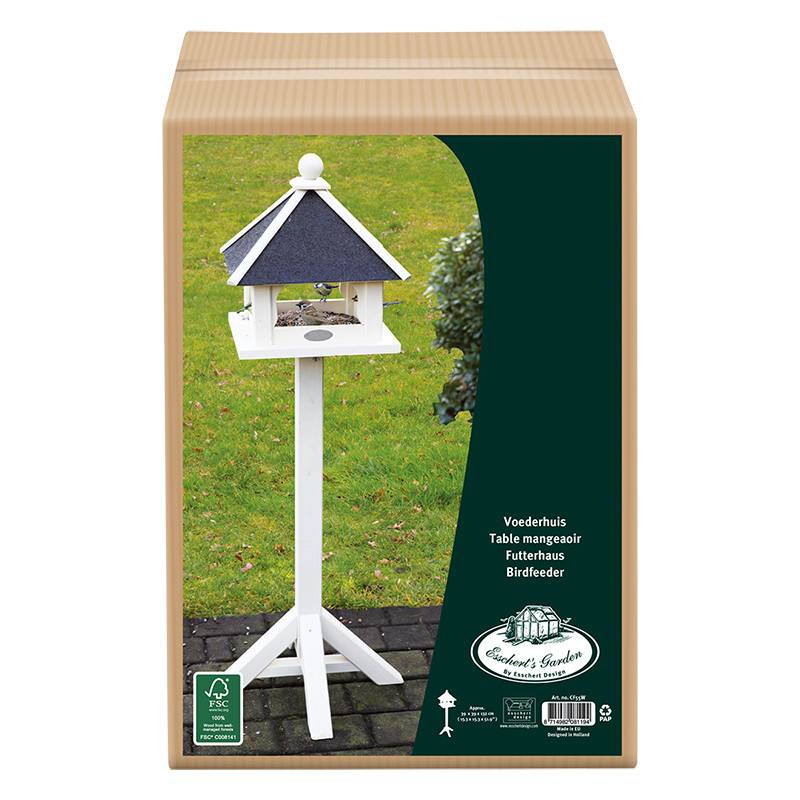 Esschert Design - Mangeoire à oiseaux sur pied maisonnette blanche - Imagen 2