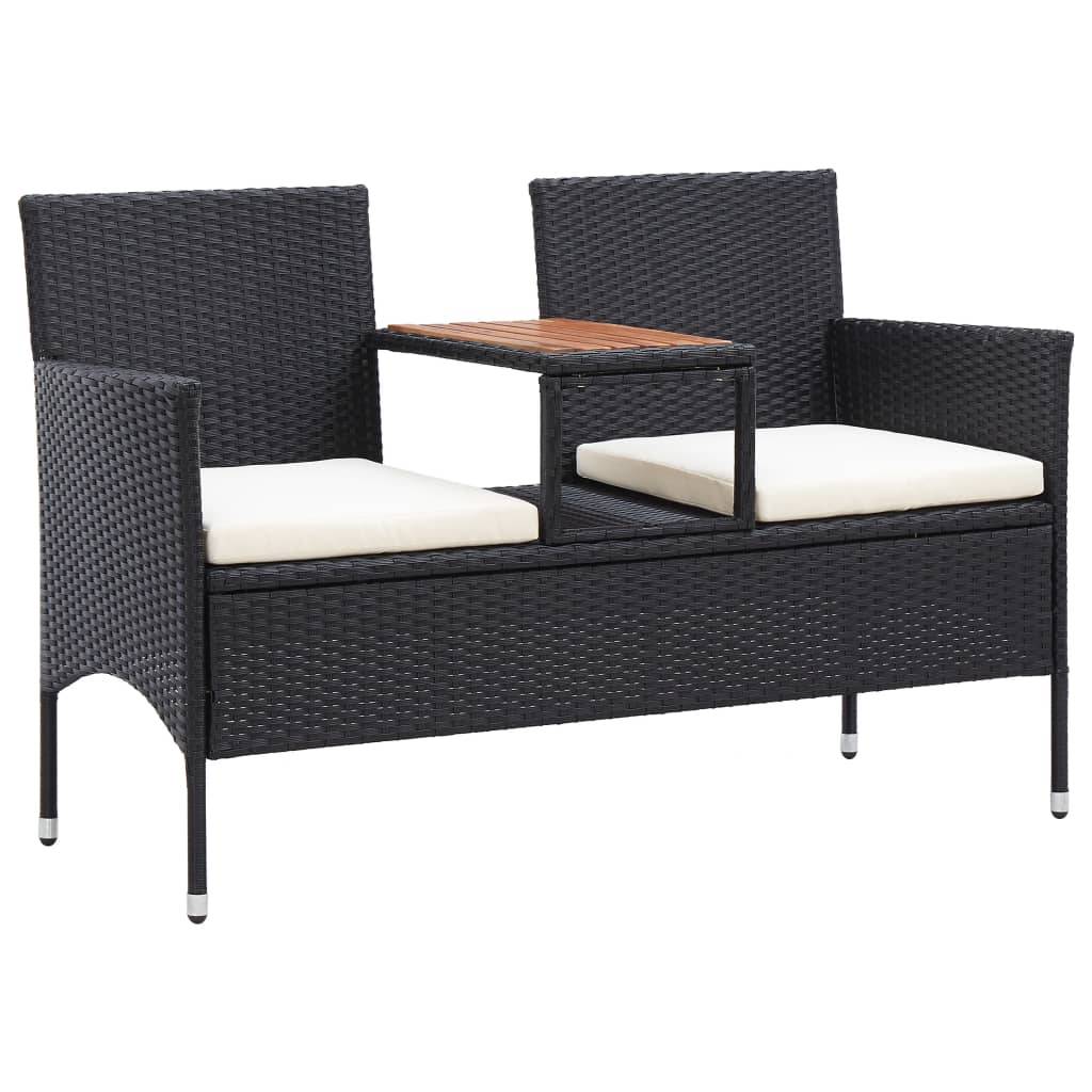 Helloshop26 - Banc de jardin meuble de patio d'extérieur terrasse 2 places et table à thé 143 x 65 x 88 cm résine tressée noir - Imagen 1