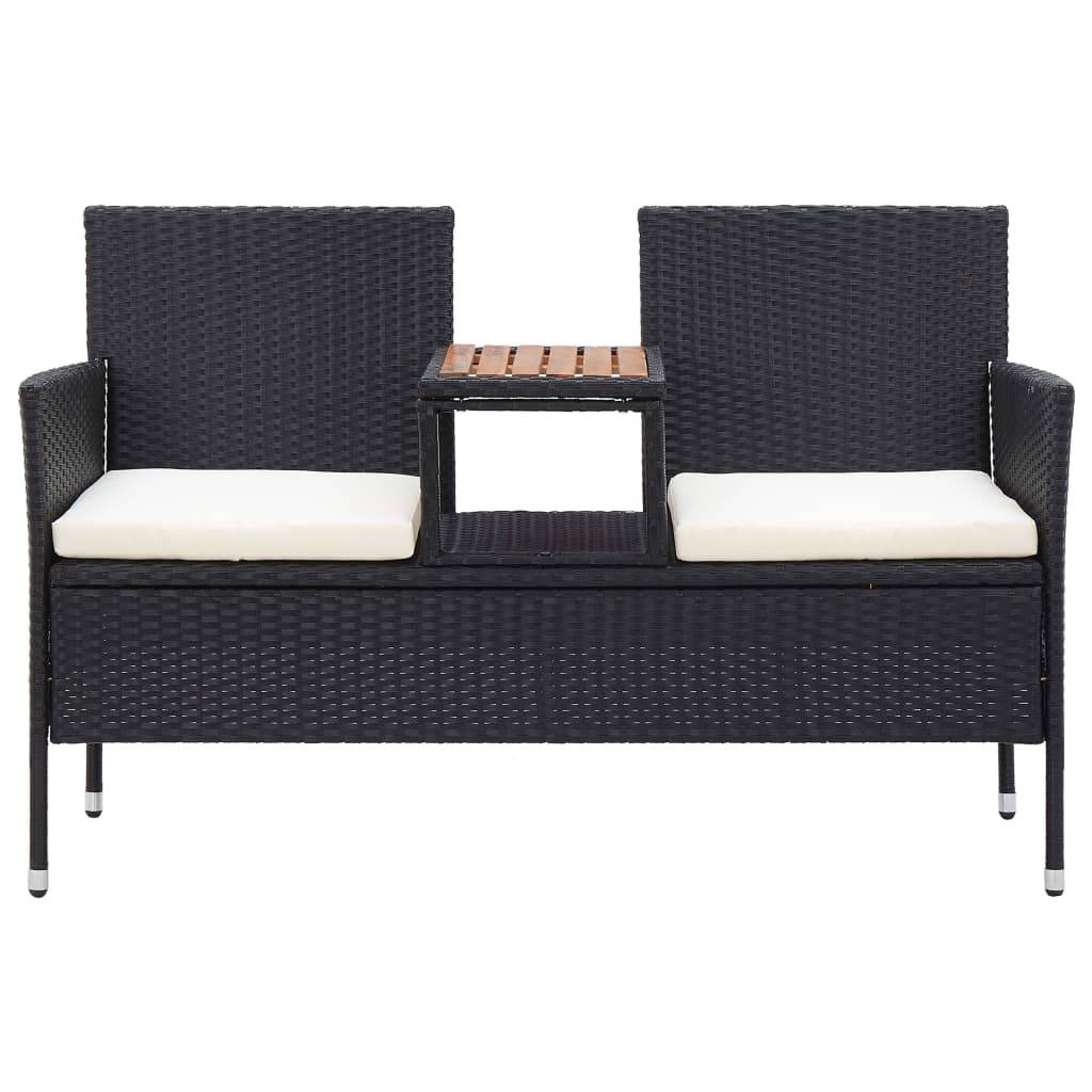 Helloshop26 - Banc de jardin meuble de patio d'extérieur terrasse 2 places et table à thé 143 x 65 x 88 cm résine tressée noir - Imagen 2
