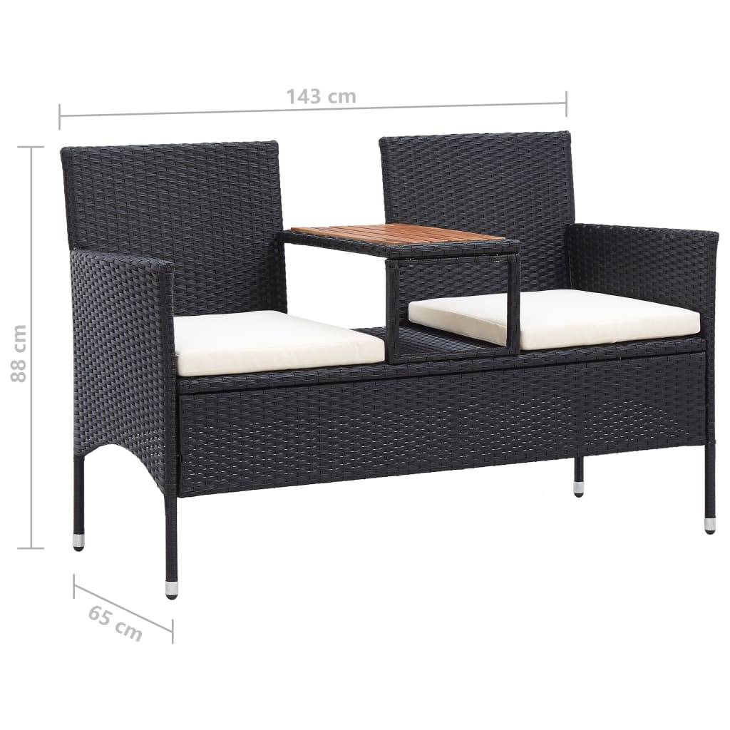 Helloshop26 - Banc de jardin meuble de patio d'extérieur terrasse 2 places et table à thé 143 x 65 x 88 cm résine tressée noir - Imagen 6