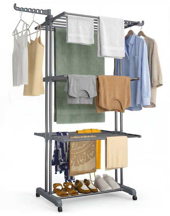 Vounot - Étendoir à linge pliable 126x63x170cm, Séchoir 4 niveaux grande capacité avec roulettes, Gris, VOUNOT® - Image 1
