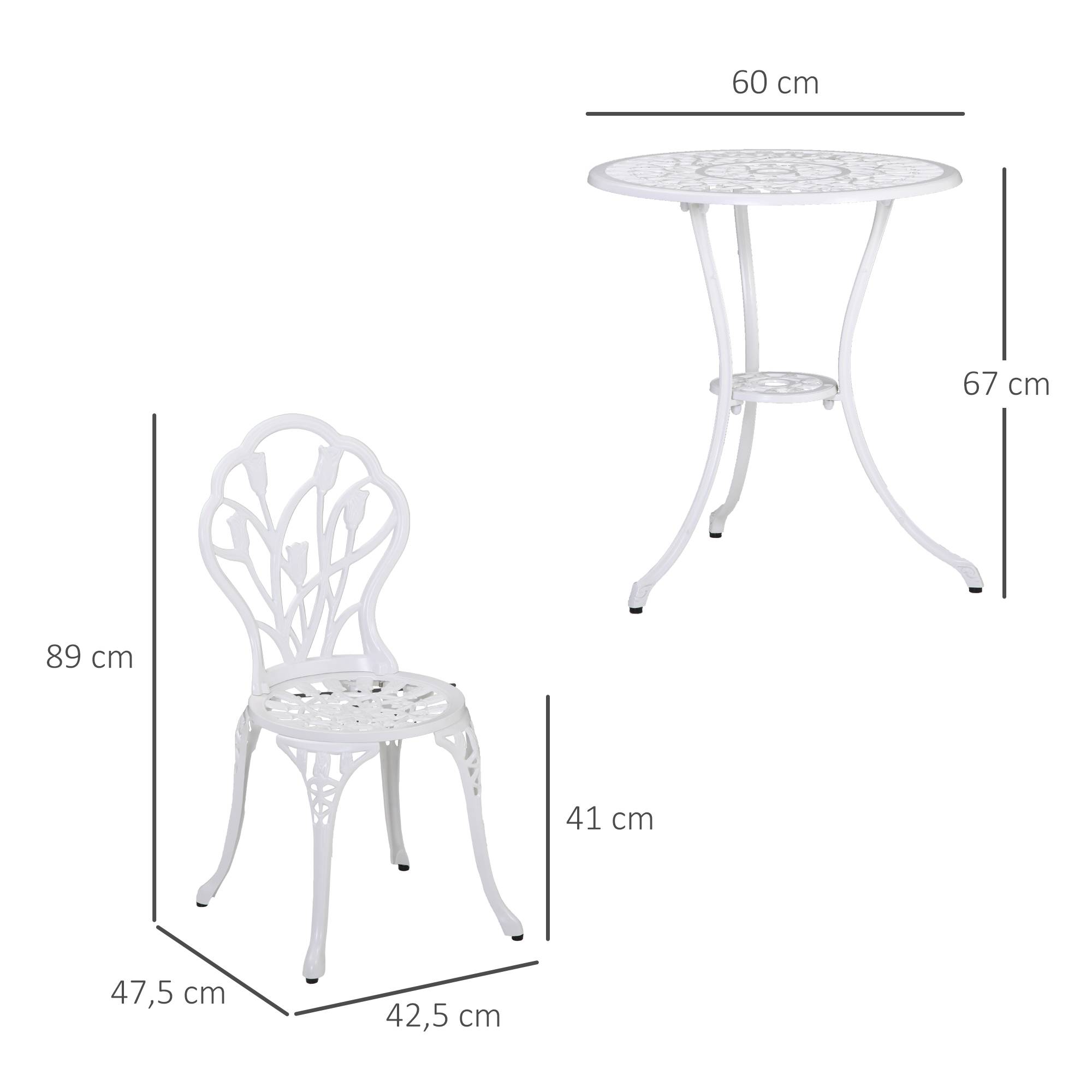 Outsunny - Ensemble salon de jardin 2 places 2 chaises + table ronde fonte d'aluminium imitation fer forgé blanc - Outsunny - Imagen 3