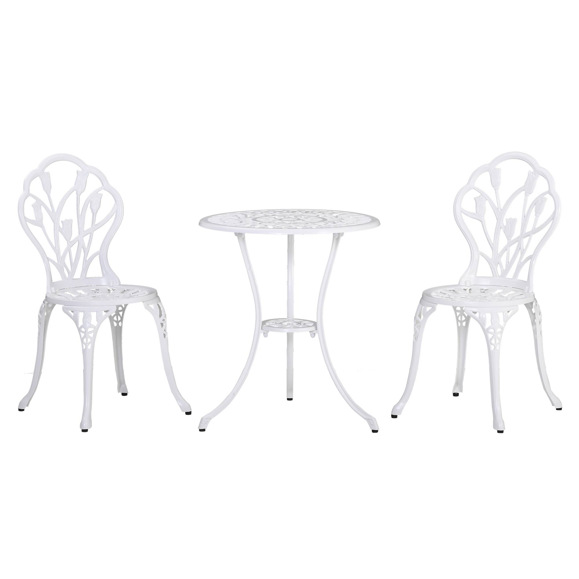 Outsunny - Ensemble salon de jardin 2 places 2 chaises + table ronde fonte d'aluminium imitation fer forgé blanc - Outsunny - Imagen 1