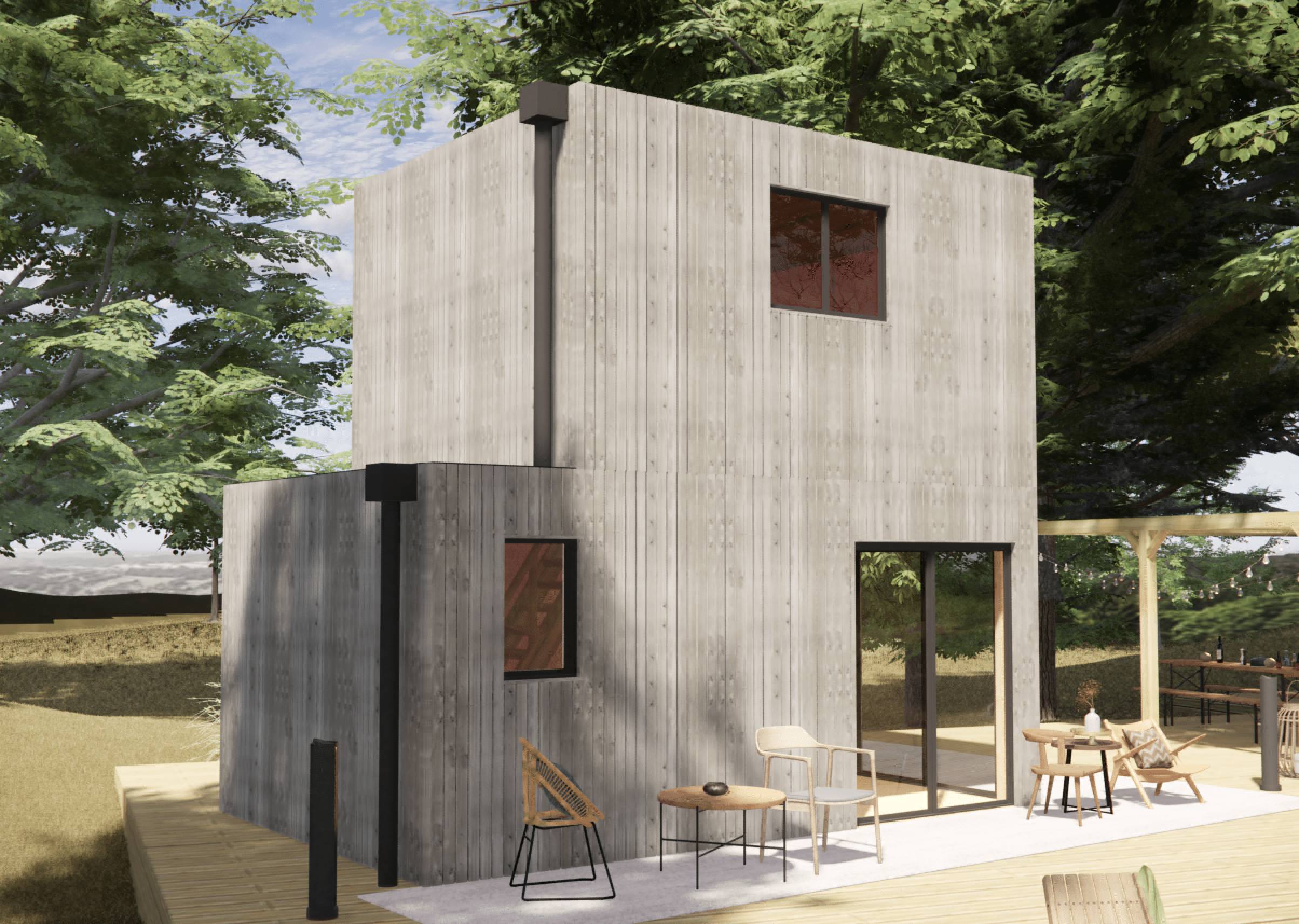 Studio de jardin 4 saisons en bois 5,5 x 3,5 x 2,7 m / isolation RE2020 avec mezzanine et terrasse / menuiseries alu k-line - Image 1