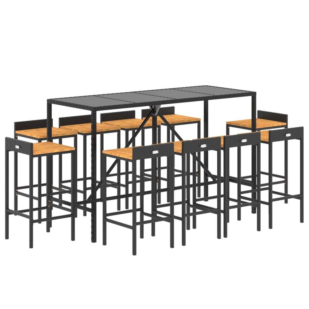 Helloshop26 - Ensemble de bar de jardin meuble extérieur terrasse 11pièces noir poly rotin/bois massif acacia - Imagen 1