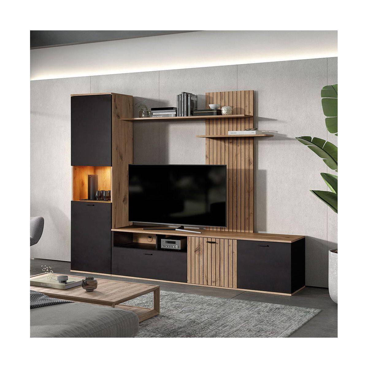 Meuble TV Mural Paris Prix Design Switch 180cm - Noir, Neuf