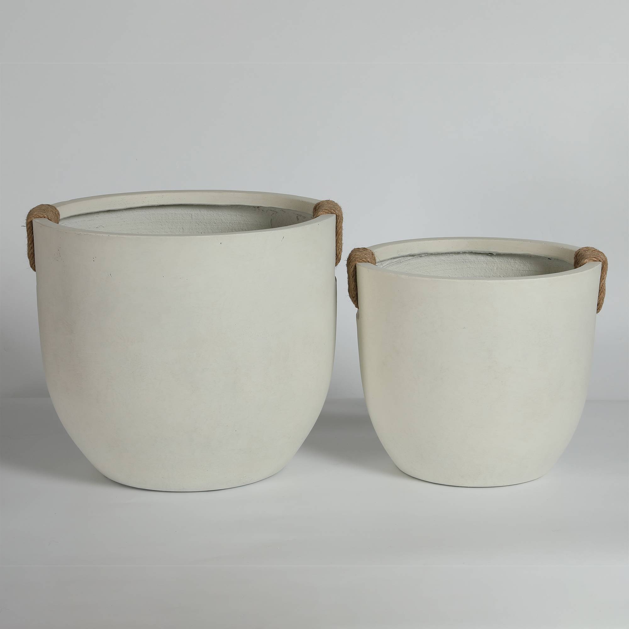 Lot 2 Pots Fleurs Magnésie Effet Béton Jardin Terrasse Avec Drainage Blanc Cassé - ComfortXL Outdoor Living - Image 7