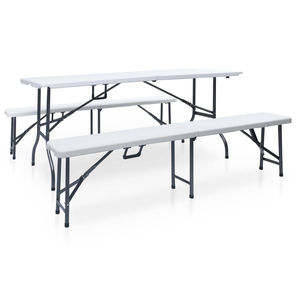 Vidaxl - Table pliable de jardin avec 2 bancs 180 cm Acier et PEHD Blanc vidaXL 48833 - Imagen 1
